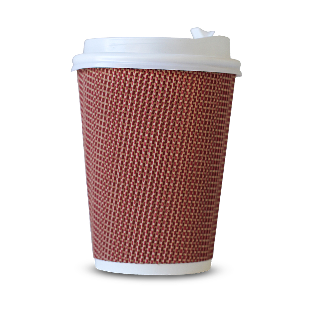 Cup Kraft Ripple Design & Lids 250ml 20pk